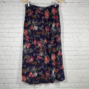 Vintage Brooks Brothers Women’s Size L Blue Maxi Floral 100% Silk Skirt Pleated